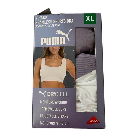 New PUMA Women's Performance Square Neck Seamless Sports Bra Pack Of 2 Size XL - Picture 7 of 9